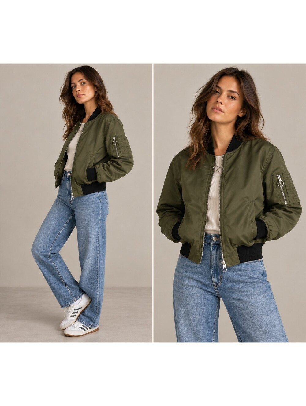 Garage Women’s Olive Green Bomber Jacket Quilted Lined – XS